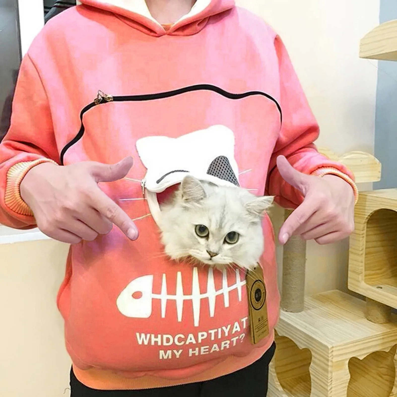 Женская толстовка с капюшоном рисунком кошки-кенгуру | одежда