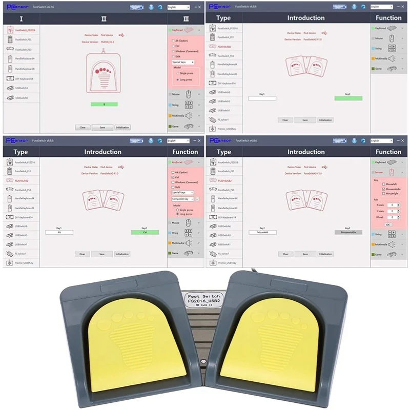 PCsensor USB 2 ножной переключатель клавиатура управления мультимедийная клавиатура геймпад мышь струна педаль действия серый с желтым