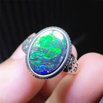 

Natural Colorful Ammonite Ammolite Green Blue Gemstone Adjustable Ring 15x10mm 925 Sterling Silver Fashion Oval Ring AAAAAA