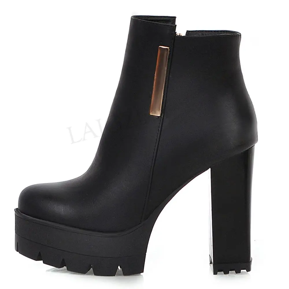 LAIGZEM/; Botines Mujer; женские ботинки из искусственной кожи; короткие ботинки на платформе и не сужающемся книзу массивном каблуке и молнии; Bota; женская обувь; большие размеры 33-48