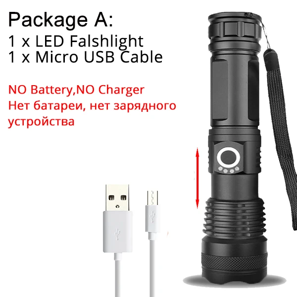 NO Battery XHP70.2 мощный светодиодный фонарик XHP50 с подзарядкой от USB, водонепроницаемый фонарь 18650 26650 для охоты, лампа для самозащиты - Испускаемый цвет: NO Battery