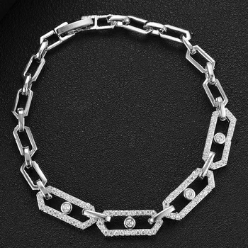 

missvikki New Luxury Famous Shiny CZ Chains Bracelet for Women Bridal Wedding Engagement Party Show Jewelry Wide Fashion Bangle