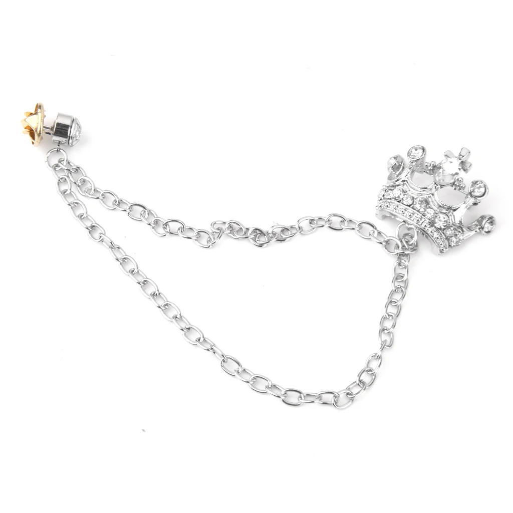 Elegant Hanging Chain Brooch Pins Breastpin Crystal Crown Brooch Pin for Women Men Shirt Crown  Collar Lapel Pins