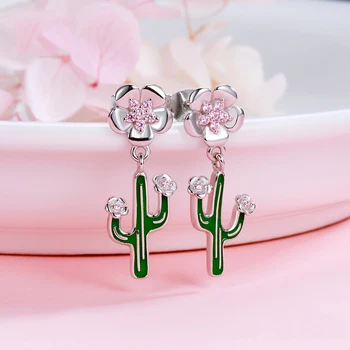 

XiaoJing 100% 925 Sterling Silver flower Green cactus Stud Earrings for Women Fashion Jewelry Party Gift Wholesale Top sale