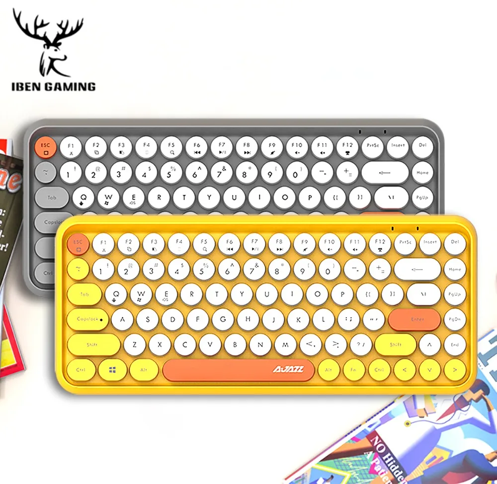 iBen Bluetooth Keyboard Retro Round Keycap Plastic Panel Colorful 84Keys For Mobile Phone PC Tablet Home Office Keyboard  (1)