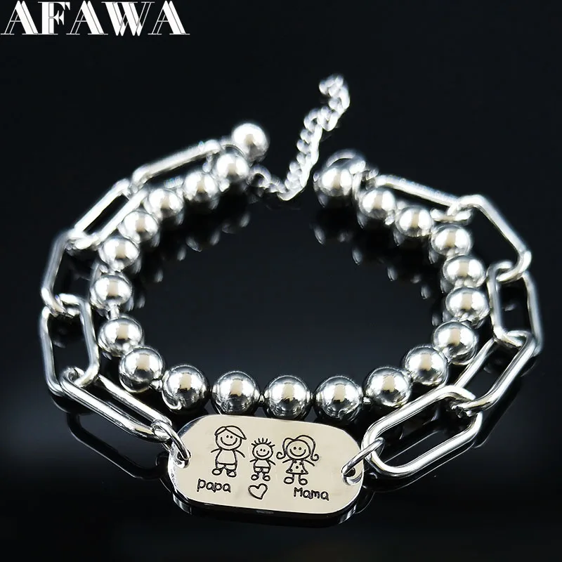 Семейный Браслет из нержавеющей стали Papa Mama Un Hijo Серебряный двухслойный браслет-цепочка Ювелирные изделия bisuteria B18567
