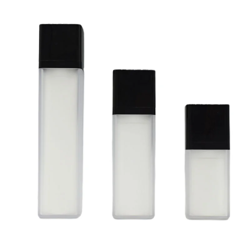 

15ml 30ml 50ml Shiny Black Lid Press Lotion Pump Square White Frost Plastic Airless Bottle Essence Sunscreen Vacuum Vials 10pcs