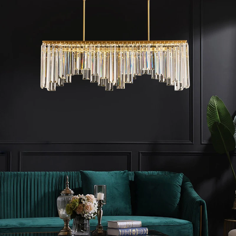 

JMZM Modern Crystal Chandelier Copper Light Luxury Living room Bedroom Dining room Rectangular Bar Counter LED Indoor Lighting