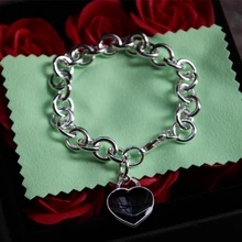SHINETUNG,, Серебро S925 пробы, черный, в форме сердца, модный браслет для женщин, с логотипом, хорошее качество, ювелирное изделие высокого класса