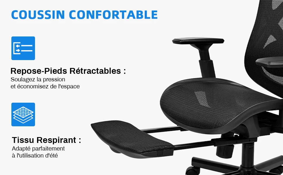 BASETBL Office Chair Ergonomic Computer Gaming PC Chair With Retractable Footrest Adjustable Headrest Recliner Mesh Breathable