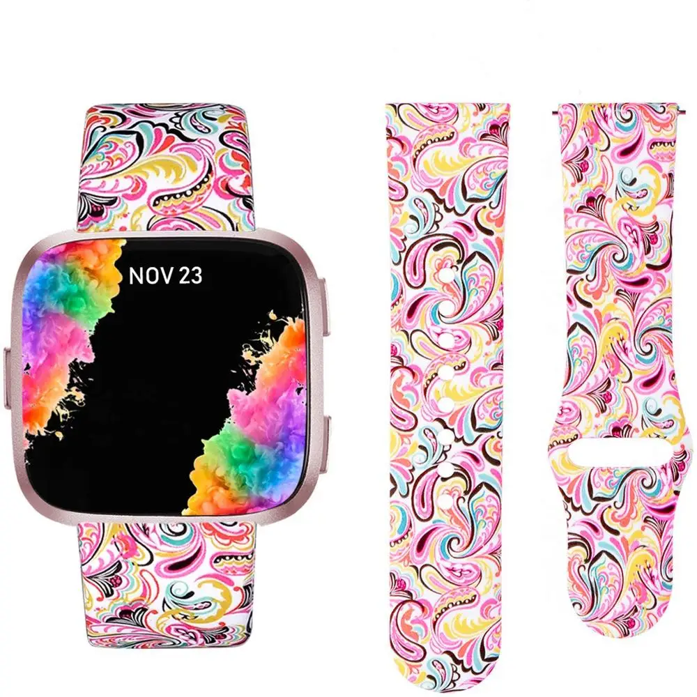 Fitbit Versa, ремешок, силиконовый сменный ремешок с цветочным леопардовым принтом, браслет, браслет, Ремешки для наручных часов для Fitbit Versa - Цвет ремешка: Lucky Cloud