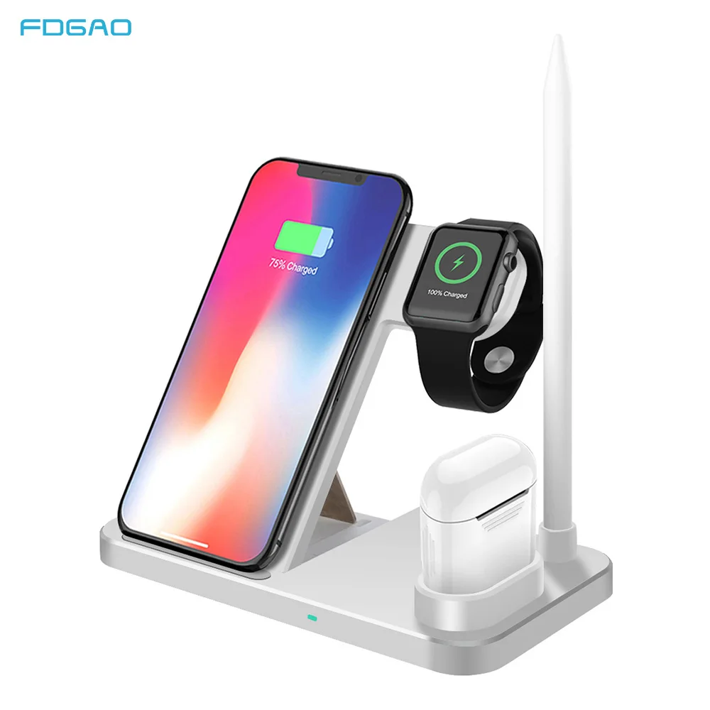 

FDGAO 10W Qi Wireless Charger Fast 4 in 1 Charging Stand Dock Station For Apple Watch Series 4 3 2 1 iPhone 11 XS XR X 8 IWatch