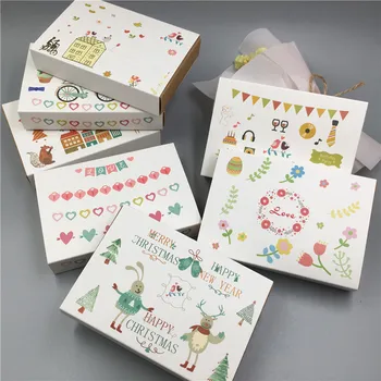 

12pcs/Lot Kraft Paper Drawer Boxes With Plants Heart Cartoon Pattern For Children Chocolate Bean Gift Package Favor Drawer Boxes