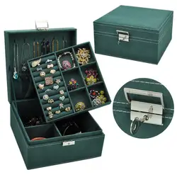 Корейская версия принцессы коробка для хранения ювелирных изделий простой и сплошной цвет двухслойные кожаные ювелирные коробка по