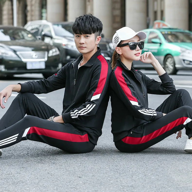 

Spring Autumn Men Women Sportswear Stripe Printed Jacket Sweatshirt+pant Running Jogger Fitness casual Set Sport Suit Tracksuit