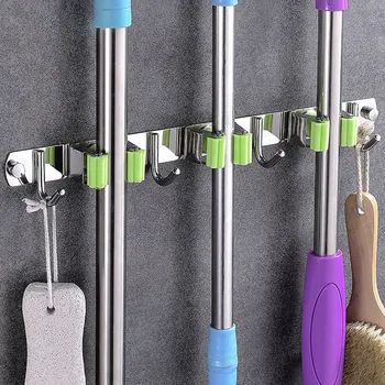 

Wall Mounted Mop 304 Stainless Steel Mop Broom Holder Wall Mounted Storage Organizer Hook Household Kitchen Bathroom Organizer
