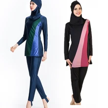 Muslim Swimwear Women Swimsuit Conservative Stitching Color Beachwear Three-pieces Large Size S-6XL Islamic Swimming Suit
