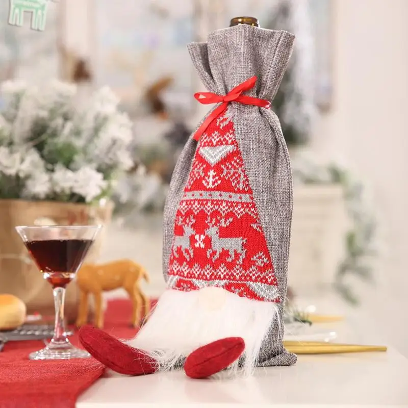 Merry Christmas Cartoon Wine Bottle Cover Three-Dimensional Tailoring Vivid Image Rudolph Beard Red Photographic Props Red/Grey