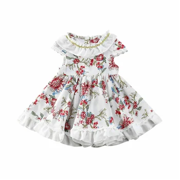 

2020 Boutique Girls Dress Toddler Baby Kids Flower Print Ruffled Short Sleeve Summer Party Child Princess Dress Sundress 0-3T