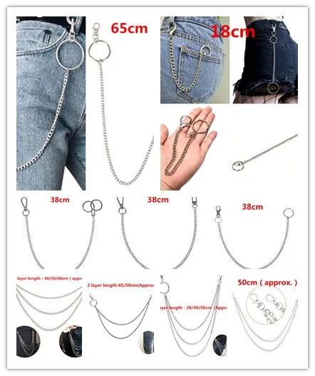 

18/38/65cm Rock Punk Long Metal Wallet Belt Chain Trousers Hipster Pant Jean Keychain Silver Ring Clip Keyring HipHop Jewelry