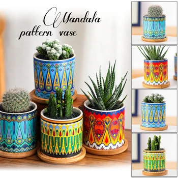 

Nordic Style Succulent Planters Bonsai Pots Ceramic Flowerpot Mini Mandala Pattern Flower Pot For Store Office Home Decor