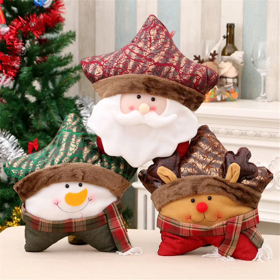 

2020 New Year Christmas Decoration Five-star Cushion Snowman Santa Stag Style Christmas Decorations for Home Navidad Natal