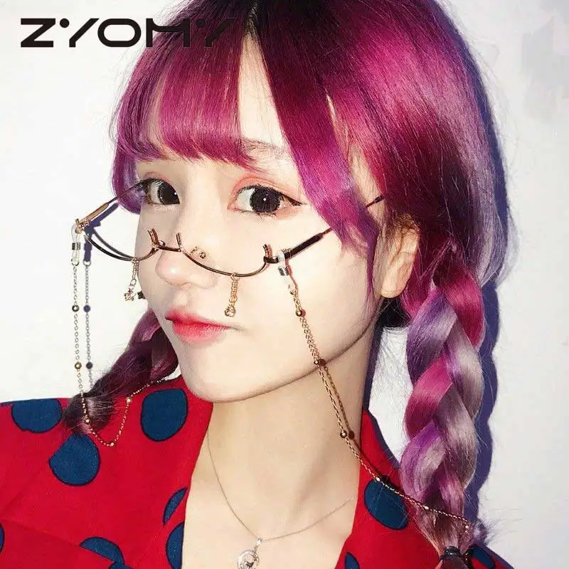 Zyomy сплав TikTok очки женские очки Подвесные Украшения Половина рамки Lensless без цепи брендовый дизайнер капли воды бескаркасные