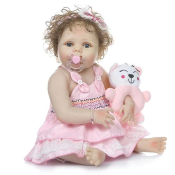 

56CM full body slicone reborn baby doll girl bebe doll reborn Bath toy hand-rooted curly hair Birthday Gift