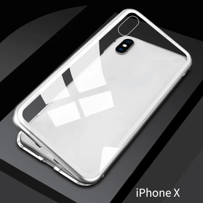 Чехол для телефона Apple iPhone X/8 Plus/8/7 Plus/7 Магнитная адсорбционная Металлическая задняя крышка из закаленного стекла PUO88