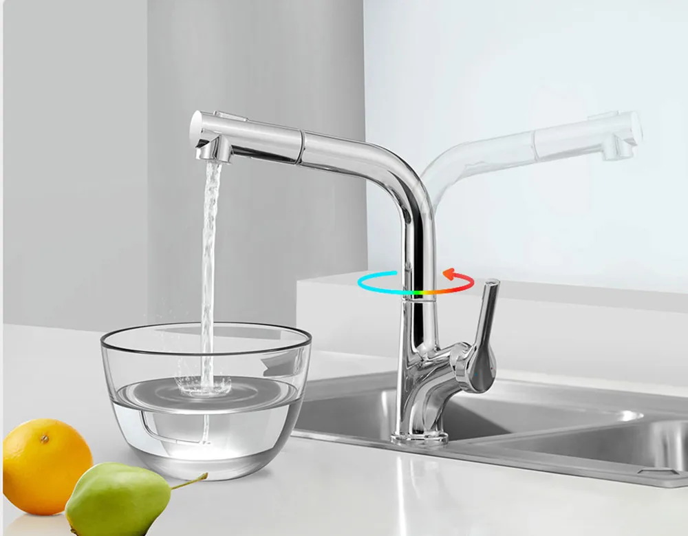 Diiib Kitchen Sink Faucet With Pull Out Rinser Sprayer 2 Water Mode Hot and Cold Mixer Tap from