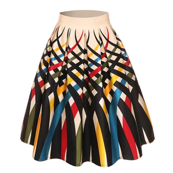 

50s 60s Women Vintage Big Swing Skirts High Waist Knee Length Costume Midi Skirt Saias Flared Skirt Casual Women Clothing Faldas