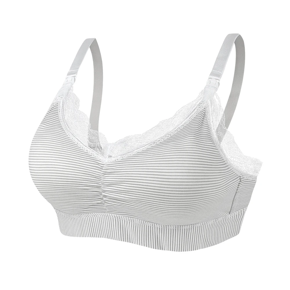 Lace White Striped SLAIXIU Бюстгальтер для кормления из хлопка, Сексуальные Открытые бюстгальтеры с пряжками для сна, беспроводной бюстгальтер для кормления грудью, Одежда для беременных женщин, кормящих мам - Цвет: Lace White Striped