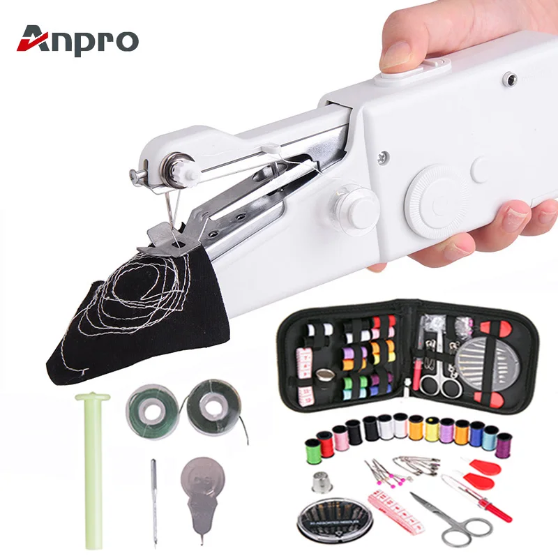 

Anpro Portable Mini Hand Sewing Machine Household Cordless Electric Stitch Needlework Set for Quick Repairs DIY Clothes Stitchin