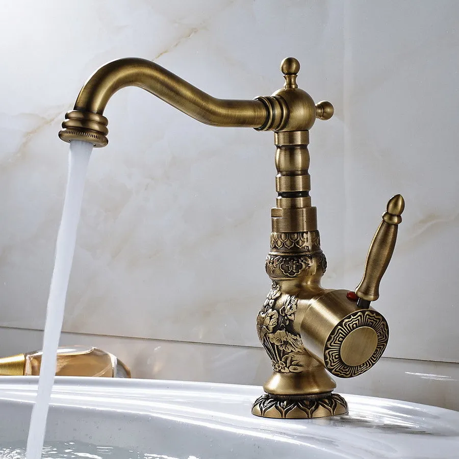 Brass old bathroom kunka carving faucet faucet faucet 360 round single handle faucet mixer