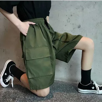

NiceMix Hip Hop Lovers Summer New Loose Cotton Calf Length Elastic High Waist Women Bermuda Basic Pant Hip Hop Amy Green Black