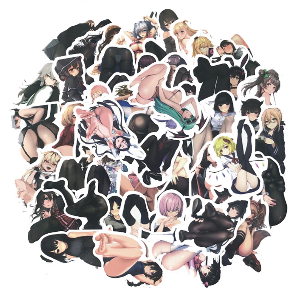 100PCS Sexy Cute Anime Cartoon Girl Beautiful Feet Black Silk Graffiti Stickers Helmet Skateboard Computer Decoration Wholesale 24pcs full set series korean silk star laser decorative stickers diy scrapbooking decoration material stickers kawaii stationery