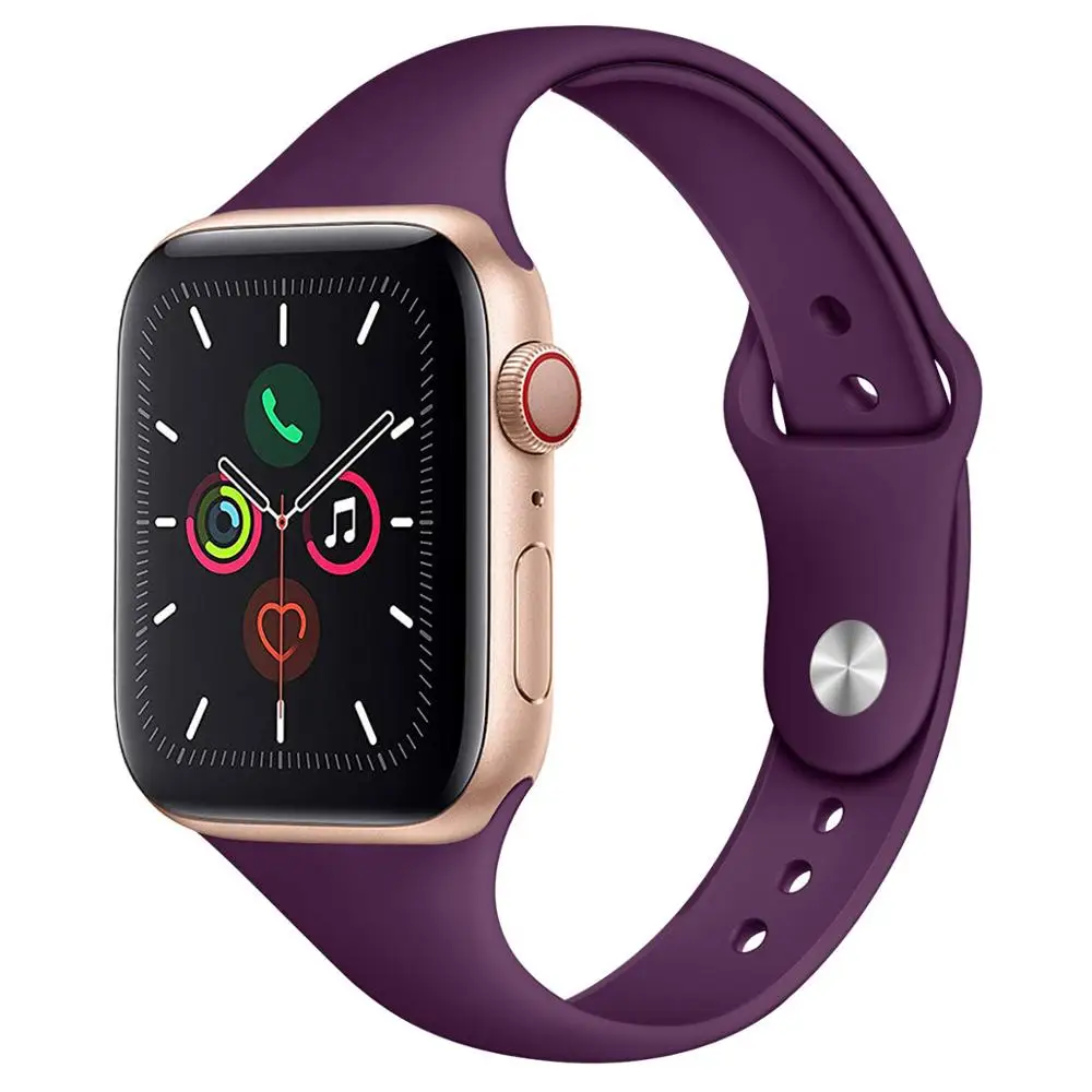 purple Силиконовые ремешки для Apple Watch 38 мм 42 мм полосы 44 мм 40 мм ремешок для iWatch серии 5 4 3 2 1 браслет Ремешки для наручных часов - Цвет ремешка: purple