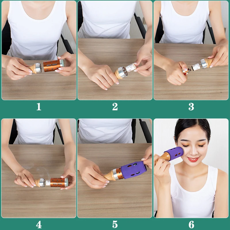 Jade Facial Beauty Massage Device Warm Moxibustion Rods Rotatable Lodestone Massager Moxa Stick Body Meridian Acupuncture Point facial massager massage tool