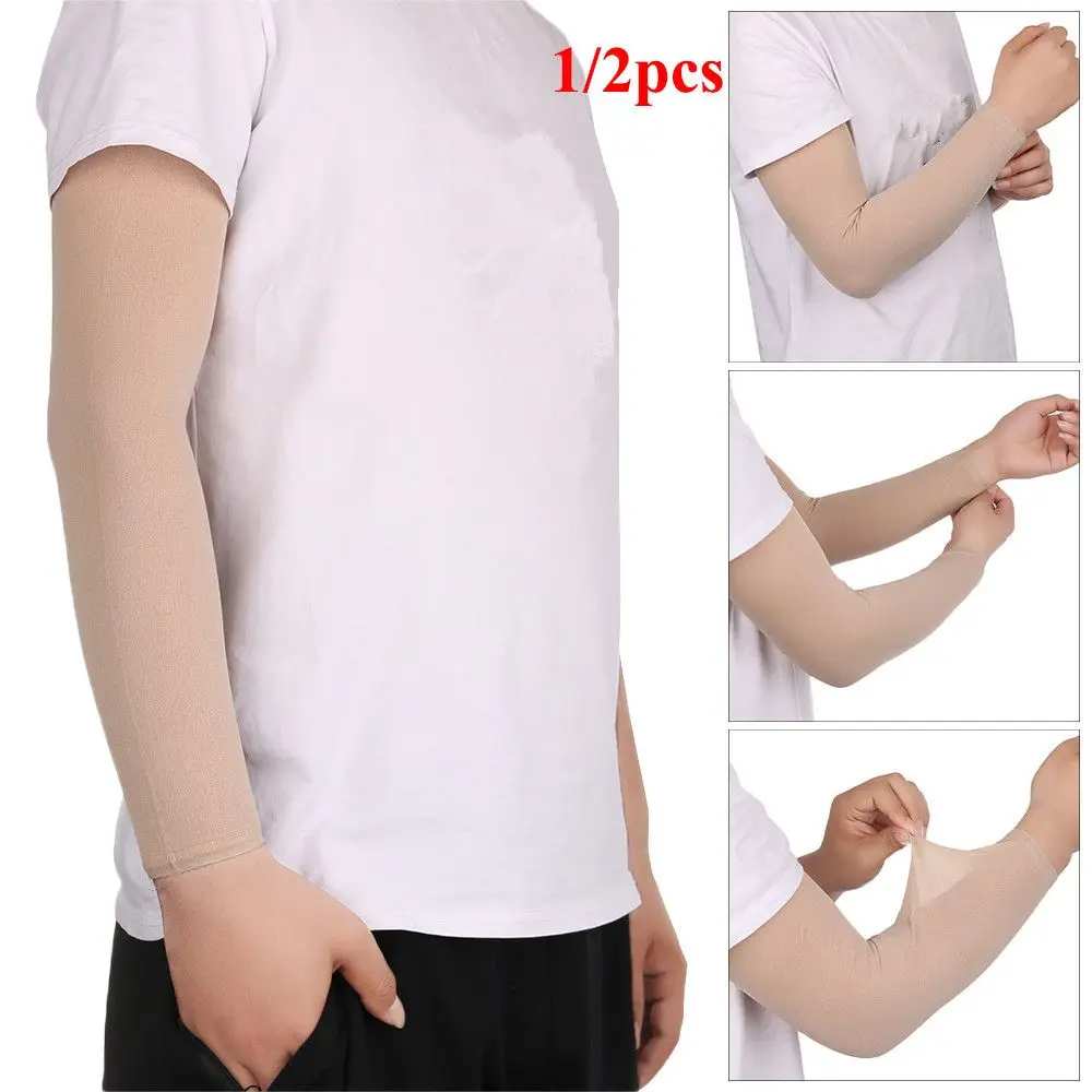 

1/2 Pcs Skin Color Cycling Sports Sun Protection Compression Sleeves Long Sleeves Tattoo Cover Up Forearm Concealer