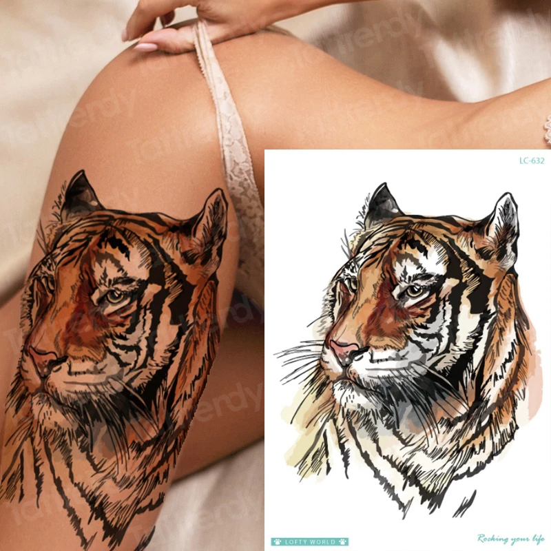 King Queen Tattoo Tiger Lion Animals Temporary Tattoo Sticker Wolf Fox  Waterproof Tattoo For Man Girls Sexy Body Art Stickers - Temporary Tattoos  - AliExpress
