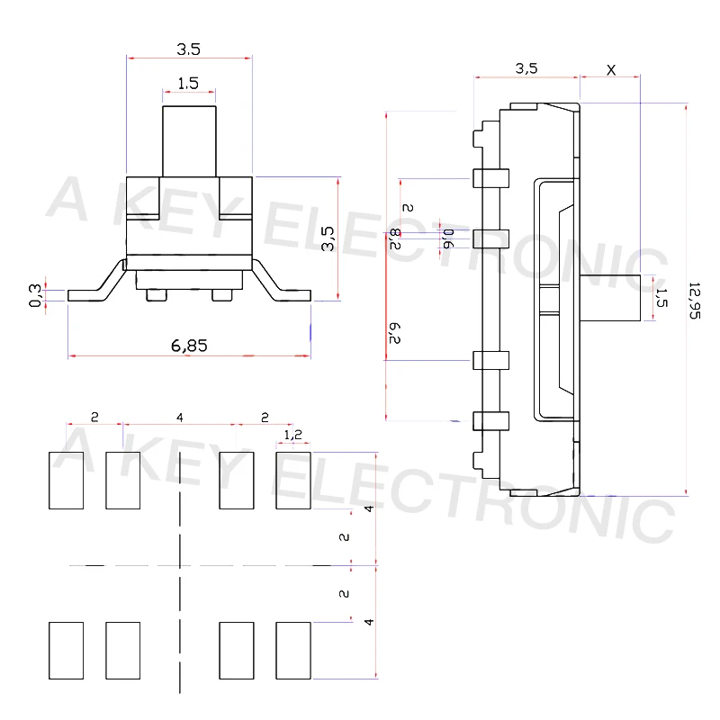 MST-23D19A (2P3T) 8피트 3단 수직 패치 스위치 미니 장난감 스위치