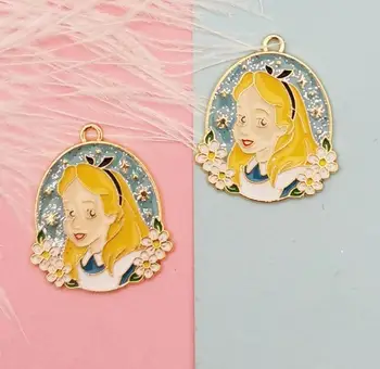 

New lot 20PCS Cartoon Alice color princess necklace DIY Key chain Metal Charm Pendants Jewelry Making DIY gifts