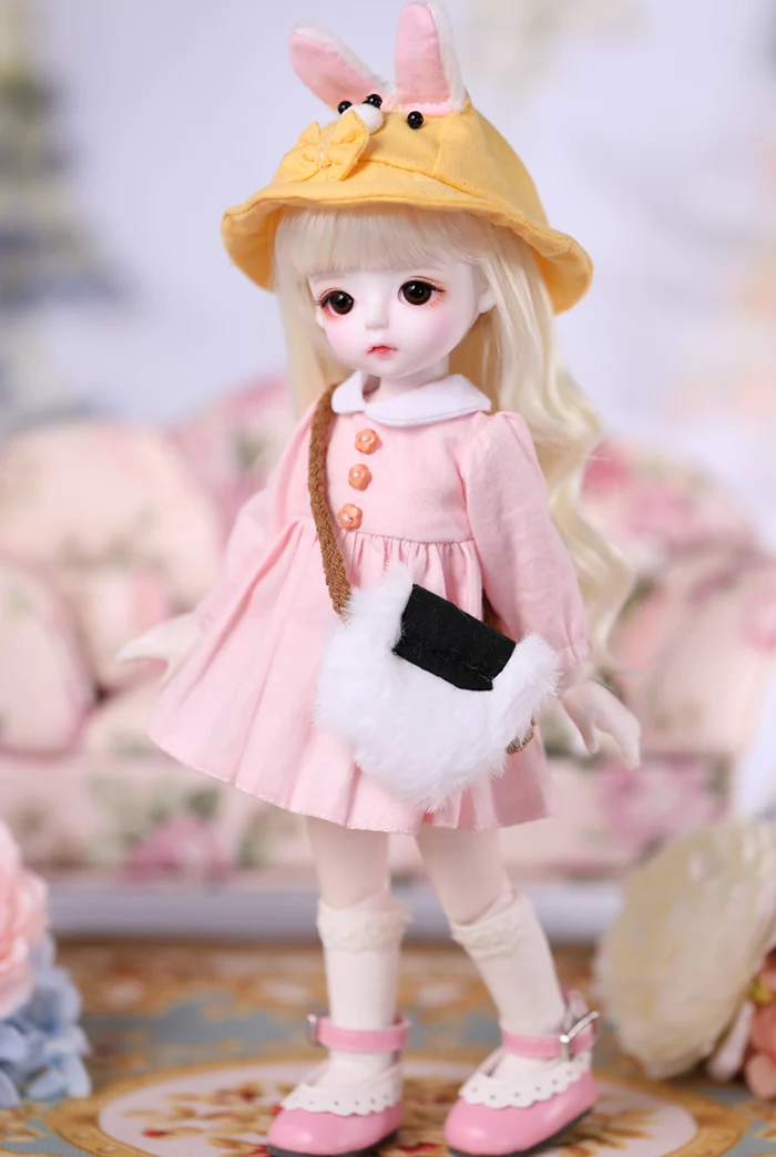 1/3, 1/4, 1/6, BJD, модное розовое платье с кукольным BJD/SD, одежда, платье для маленькой девочки, в комплект входит шляпа+ одежда+ сумка