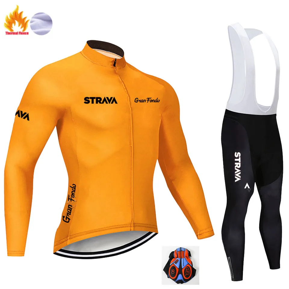 Winter Jersey Suit Новинка, зимний комплект из Джерси STRAVA с длинным рукавом для велоспорта, MTB, теплая и ветрозащитная одежда для велоспорта, костюм с поясом - Цвет: Winter Jersey Suit