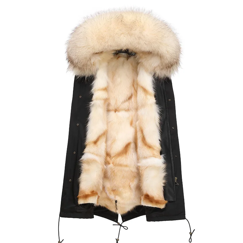 

LOUE Golden Color Waterproof Parka Real Fox Fur Coat Winter Jacket Women Natural Raccoon Fur Collar Fox Fur Liner warm thick