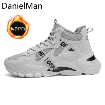 

DanielMan Autumn Winter Unisex High Top Casual With fur Plush Sneakers Men Shoes Warm Comfortable Male Walking Footwear 212
