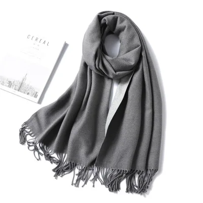 Double Face Use Solider Colors Customize Thinker Warm Wool Cashmere Scarf Pashmina Tassels Women Winter Scarf