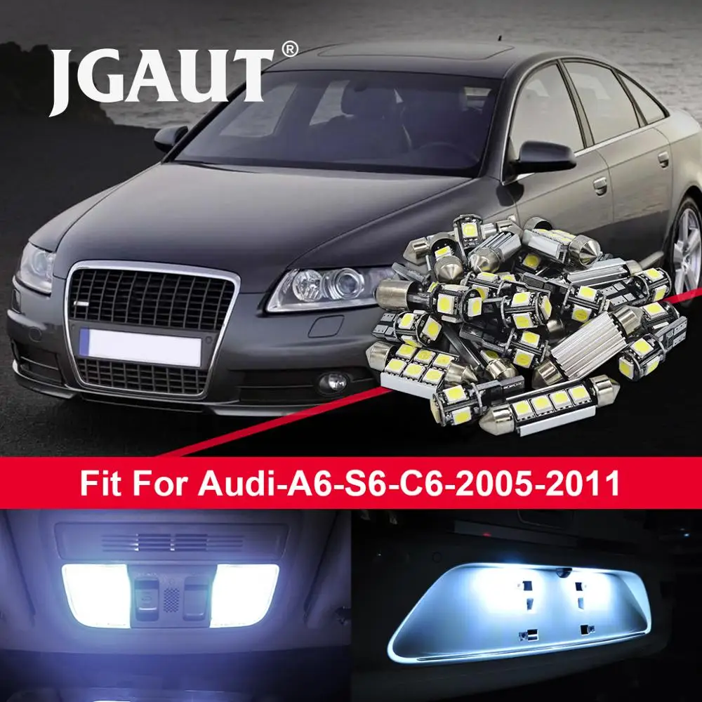 JGAUT 15 шт. Автомобильный светодиодный светильник белого цвета для Audi A6 S6 C6 2005-2011 Canbus лампы внутренняя посылка комплект Купол номерного знака светильник
