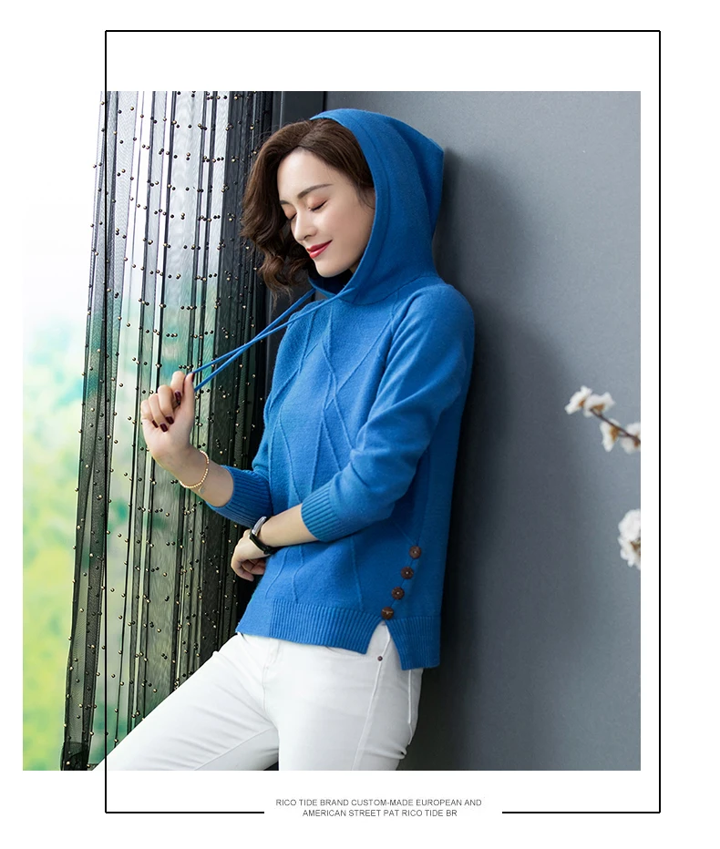 XJXKS ropa mujer Invierno модный кашемировый пуловер с капюшоном для женщин, однотонный вязаный женский свитер с длинными рукавами