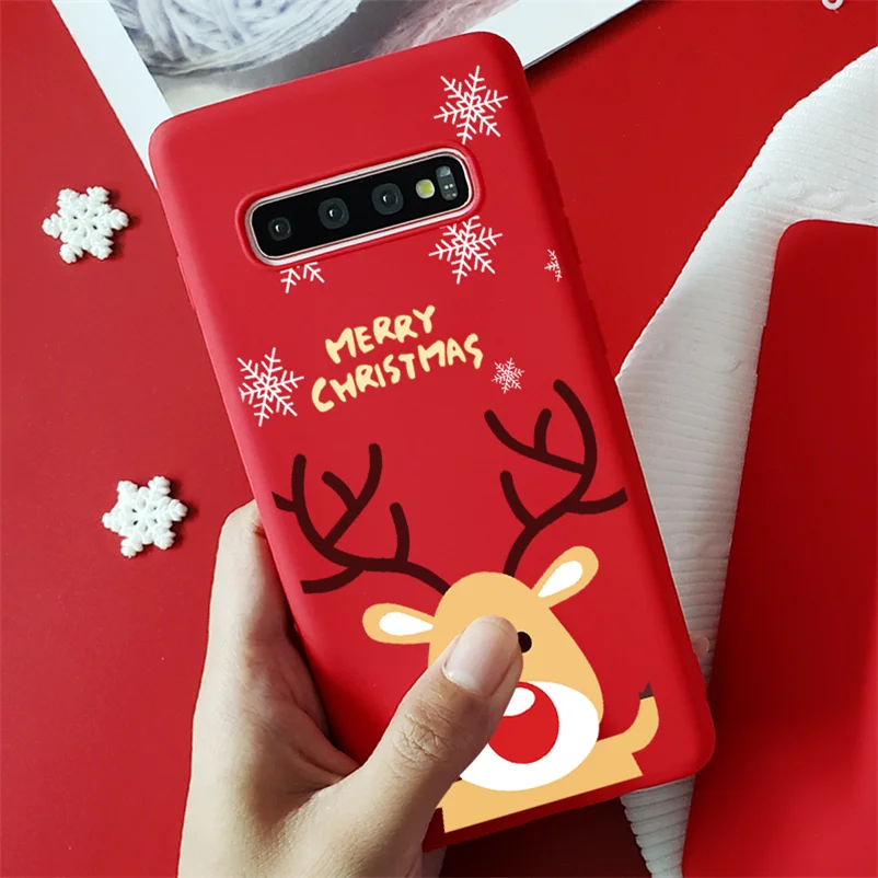 sdjzmilu Для samsung Galaxy S10 S7 S8 S9 плюс A50 A40 A70 A10 A10E A20 A20E A30 A60 M10 M20 M30 Note 5, 8, 9, 10 Pro ТПУ красный матовый Рождество чехол - Цвет: sdjzmilu